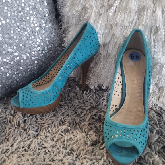 Teal Enzo Angiolini Suede Peep Toe Shoes 6.5 - Picture 2 of 2
